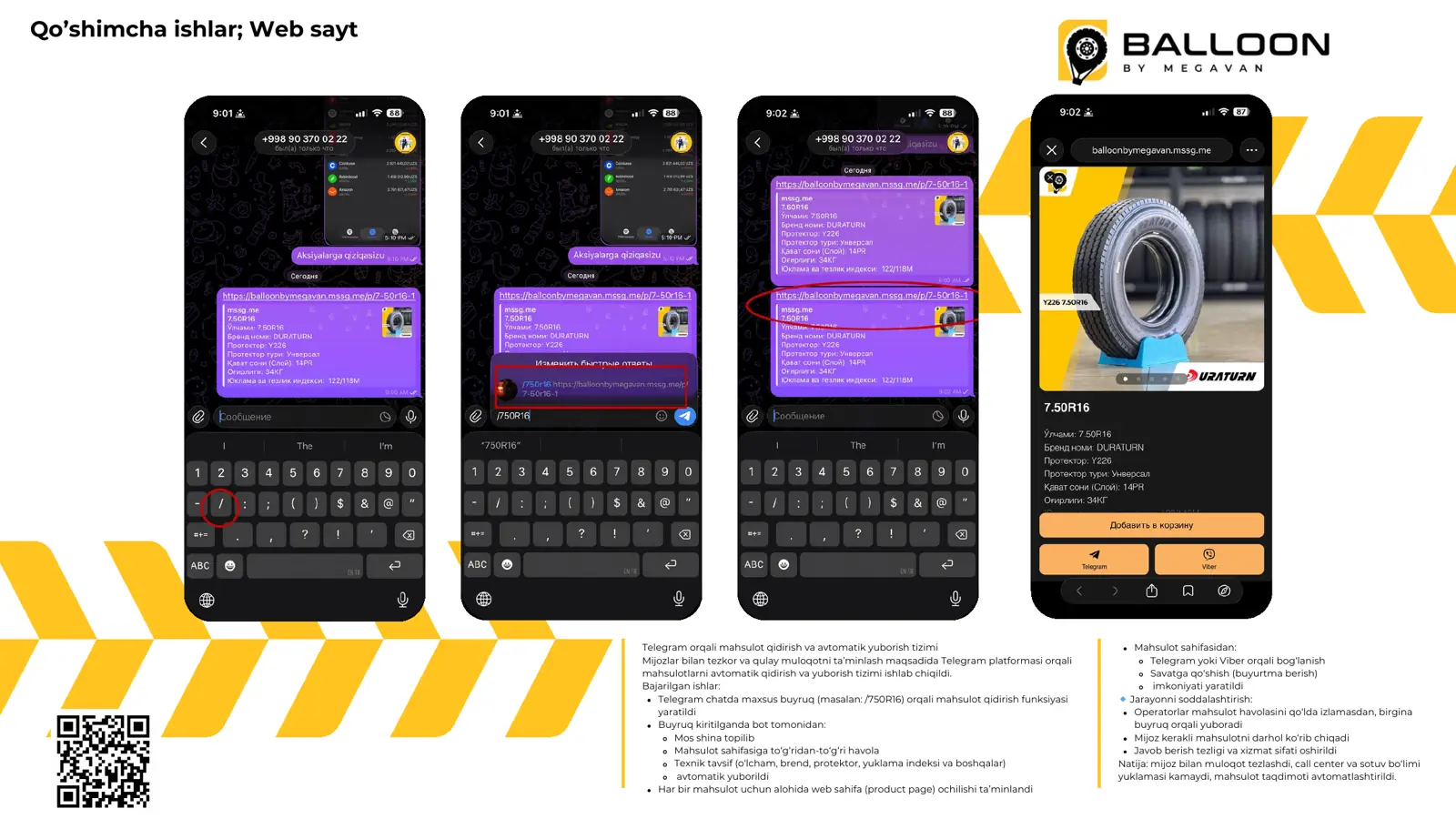 Telegram qidiruv va product page