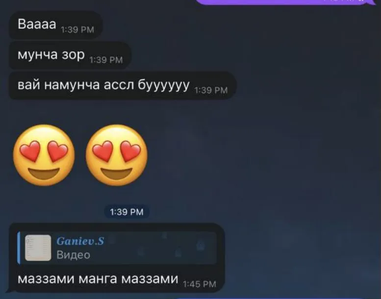 Telegram yozishma: Vaaa, muncha zo'r! Vay, namuncha asl bu… Mazzami, menga mazzami.